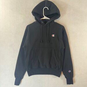 Champion Reverse Weave Hoodie Men's XS Black Logo Gym 90s Y2K Streetwear
